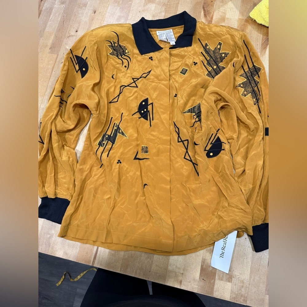 Vintage mecedes & adrienne  Mustard Yellow Graphic Shirt